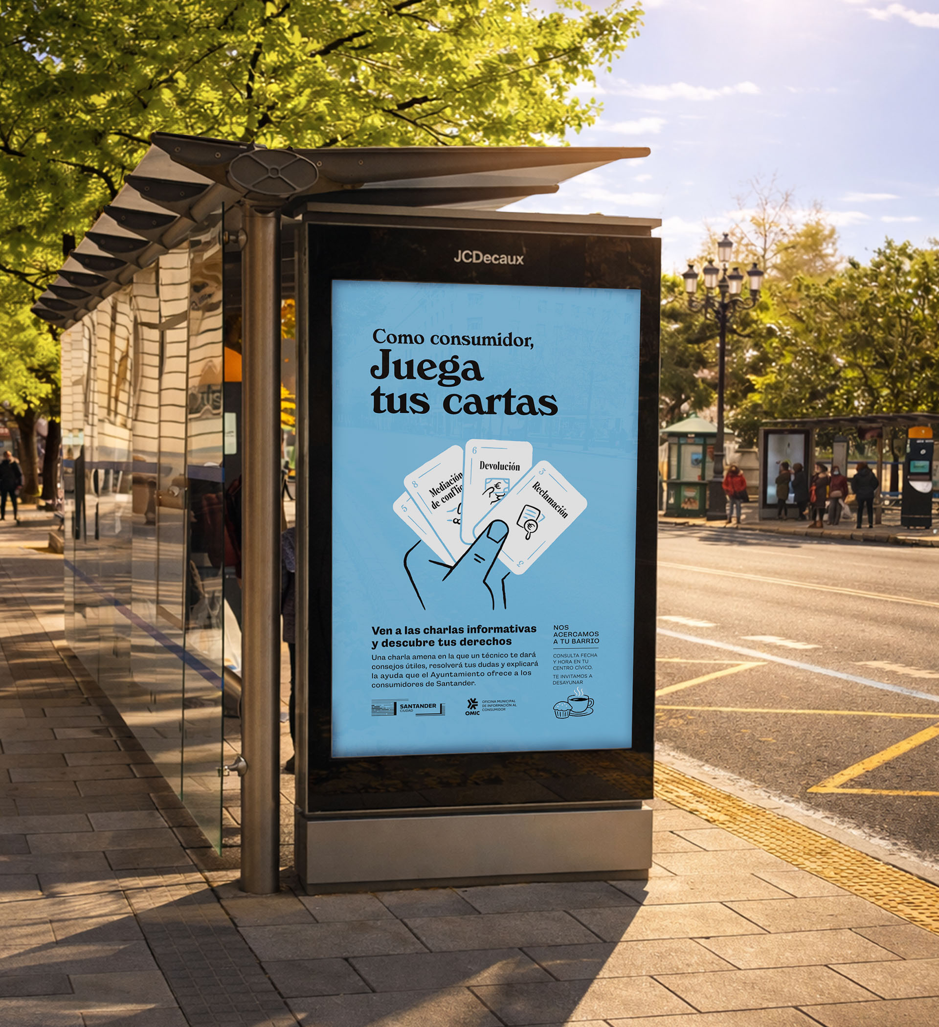 Diseño de mupi informativo sobre derechos del consumidor en Santander