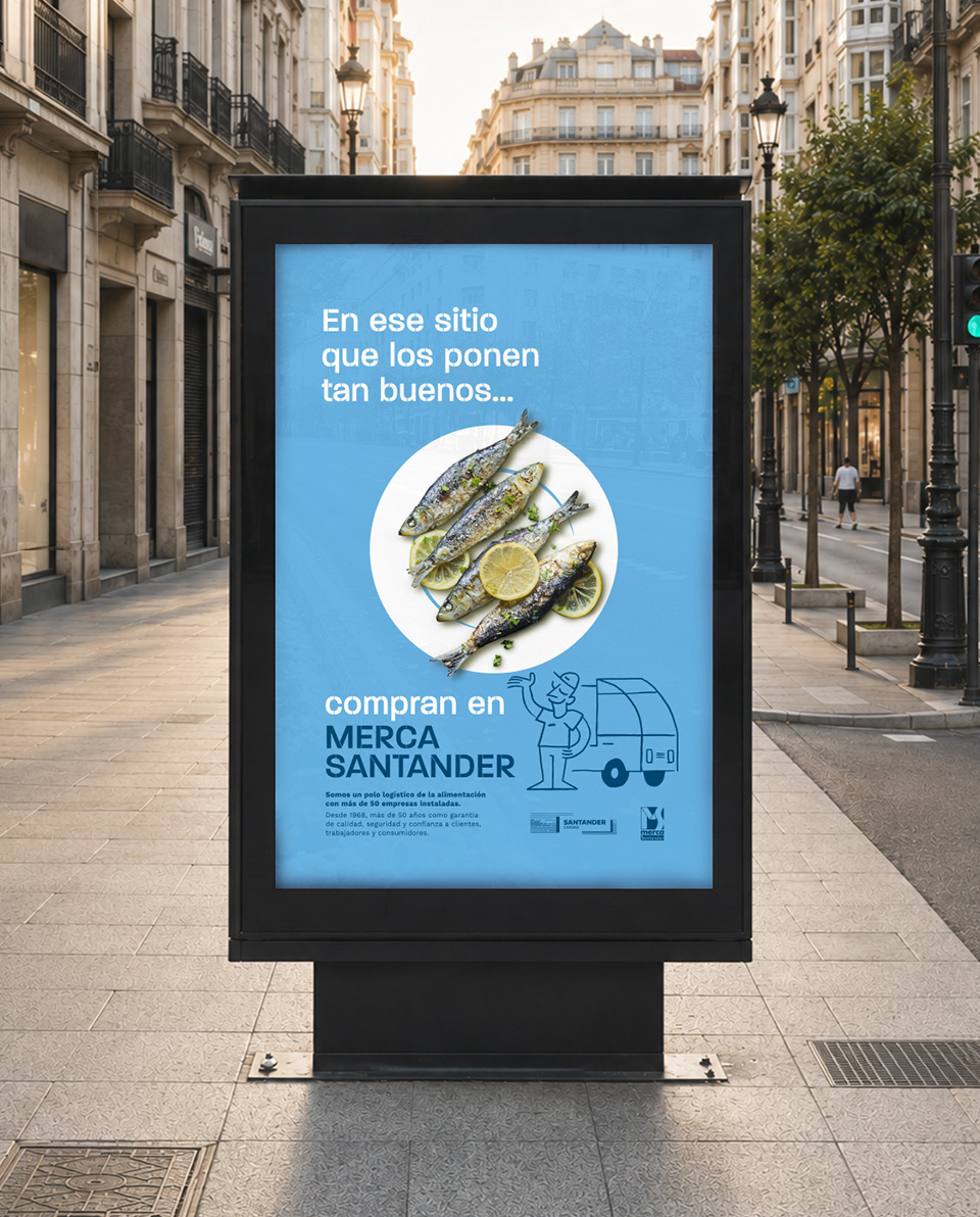 Cartel de Mercasantander aplicado a mupi publicitario sobre la hostelería
